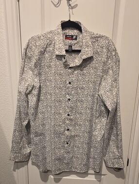 JM Collection Men’s White Shirt with Navy Floral Outline